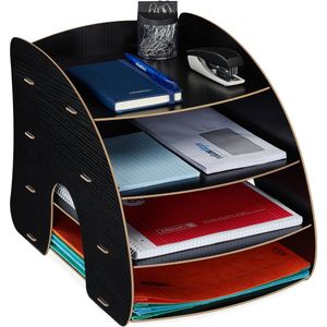 Relaxdays brievenbak, bureau organizer voor A4, 4 vakken, sorteerbak brieven, H x B x D: 27 x 25,5 x 34,5 cm, zwart