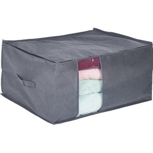 Relaxdays opbergtas stof - onderbedbox voor beddengoed - grote opbergzak kleding - kussens - grijs