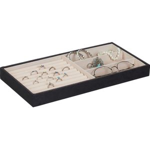 Relaxdays sieradendoos - juwelendoosje - lederlook - fluweel - sieradenbox - open design - zwart