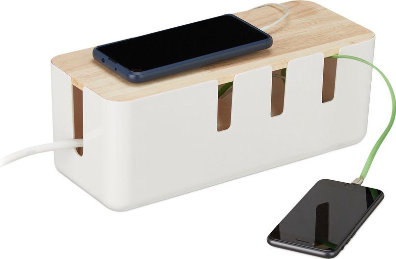 Relaxdays opbergbox stekkerdoos - kabelbox - oplaadbox - kabelorganizer - kabelmanagement - wit