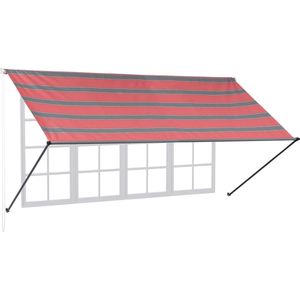 Relaxdays uitvalscherm, HxB: 120 x 350 cm, oprolbaar, uv-werend, polyester, zonnescherm voor raam en balkon, grijs/rood