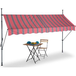 Relaxdays klem-zonwering - uitvalscherm - balkon - markies - gestreept - zwart/rood - 300 x 120 cm