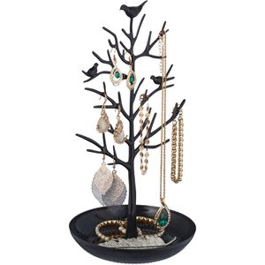 Relaxdays sieradenboom - juwelenhouder - oorringen - armbanden - metaal - modern - zwart