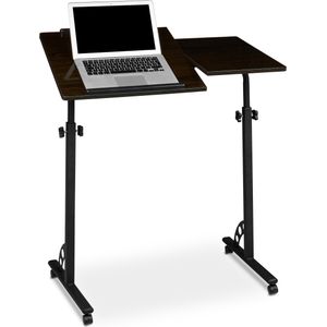 Relaxdays Laptoptafel XL - verstelbaar - 110 cm - op wieltjes - laptopstandaard - hout - zwart