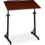 Relaxdays Laptoptafel XL - verstelbaar - 110 cm - op wieltjes - laptopstandaard - hout - rood