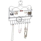 Wand Schmuckhalter, für Ketten, Ohrringe & Armbänder, Kettenhalter Herzform, HxBxT: 30 x 36,5 x 3,5 cm, silber - Relaxdays