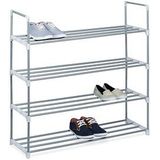 Schuhregal Stecksystem, 4 Ebenen, für 16 Paar Schuhe, HxBxT: 93 x 90 x 31 cm, Schuhständer Metall, silber/weiß - Relaxdays