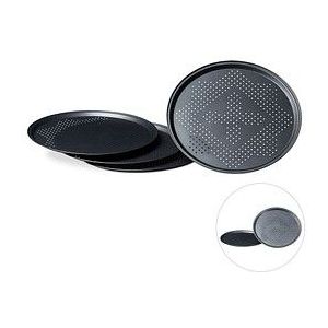 Relaxdays pizza bakplaat - geperforeerd - rond - Ø 29 cm - antiaanbaklaag - set van 4 - antraciet