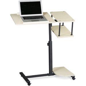 Relaxdays Laptoptafel op wieltjes XL - laptopstandaard - 4 planken - ook linkshandigen - crème