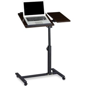 Relaxdays Laptoptafel Op Wieltjes - Hout - Laptopstandaard - Ook Voor Linkshandigen - Zwart