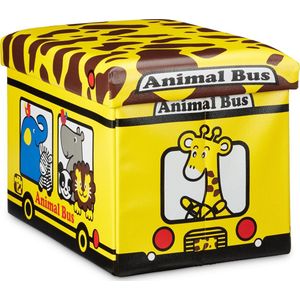 Relaxdays poef met opbergruimte voor kinderen - speelgoedkist - kinderhocker - met print - Animal Bus
