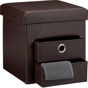 Relaxdays - Sitzhocker faltbar mit Stauraum, 2 Fächer, HxBxT:38x38x38cm, Kunstleder, Ottomane, braun