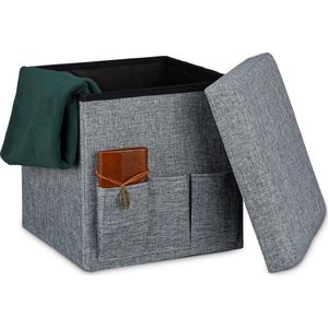 relaxdays opvouwbare poef, 3 vakken, hocker, krukje, voetenbank, opbergbox 38 cm