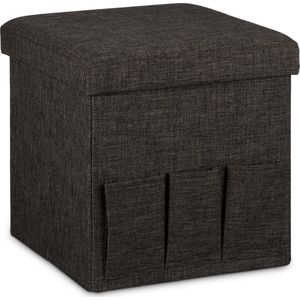 relaxdays opvouwbare poef, 3 vakken, hocker, krukje, voetenbank, opbergbox 38 cm