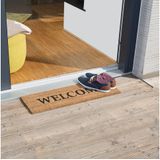 Fußmatte welcome, Kokos, rutschfest, Gummi/PVC, BxT: 75x25 cm, für Balkon/Haustür, natur - Relaxdays