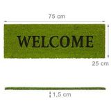 Relaxdays Deurmat Kokos 75x25 Welcom - Kokosma - Schoonloopma - Voetveger - Groen