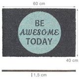 Relaxdays deurmat BE AWESOME - 40 x 60 cm - met tekst - modern - antislip - turquoise