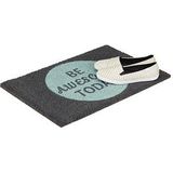 Relaxdays deurmat BE AWESOME - 40 x 60 cm - met tekst - modern - antislip - turquoise