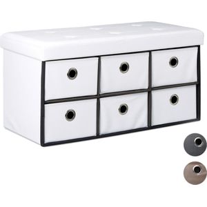 Relaxdays zitbank met opbergruimte - opvouwbaar - 6 lades - 38x76x38 cm - halbank - zwart
