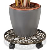 Relaxdays plantentrolley, gietijzer, in Jugendstil, met 4 wielen, stabiel & weervast, rond, Ø ca. 33,5 cm, bronskleur