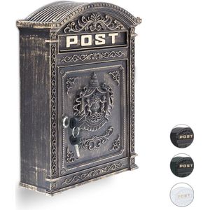 Relaxdays wandbrievenbus antiek - nostalgische brievenbus - Engels design - A4 formaat - bronzen