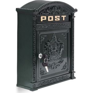Relaxdays brievenbus antiek - muur - met slot - 44,5 x 31 x 9,5 cm - groen