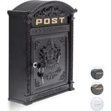 Relaxdays brievenbus antiek - muur - met slot - 44,5 x 31 x 9,5 cm - zwart