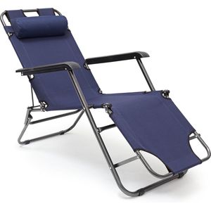 Relaxdays ligstoel inklapbaar - ligbed met hoofdsteun - strandstoel verstelbaar - camping - donkerblauwe