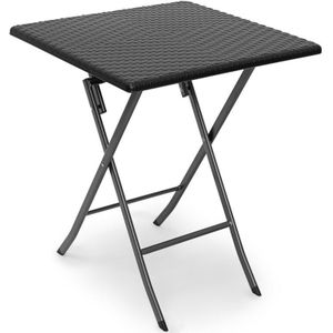 Relaxdays tuintafel BASTIAN - 74 x 61,5 x 61,5 cm - opklapbaar - rotan look - vierkant - zwart
