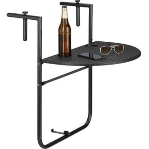 Bastian - Balkontafel - Inklapbaar - Verstelbaar in 3 Hoogtes - Zwart - Kunststof