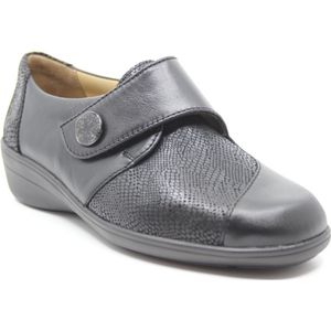 Solidus - Damesslippers - Zwart - Glad Leer - Klittenbandsluiting