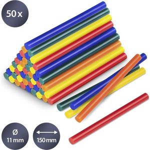 TROTEC 50 stuks gekleurde smeltlijmstiften (Ø 11 mm) voor het lijmen en decoreren van hout, kunststof, textiel, karton, papier, keramiek, leer, kurk, glas en metaal