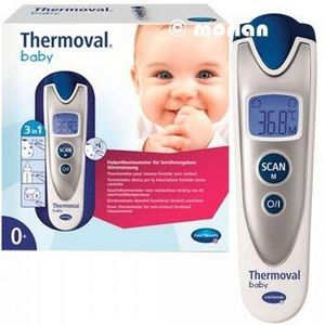 VEROVAL Infrarood thermometer voor baby's, zilver, contactloze en stille meting, lichaamstemperatuur, objecttemperatuur, omgevingstemperatuur, snelle meting, eenvoudige bediening