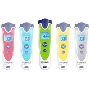 VEROVAL Infrarood thermometer voor baby's, groen, contactloze en stille meting, lichaamstemperatuur, objecttemperatuur, kamertemperatuur, snelle meting, bediening