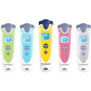 VEROVAL Baby, 3-in-1 infrarood thermometer, digitale thermometer voor baby's, ideaal voor koortstmeting thuis, snelle en nauwkeurige meting van de lichaamstemperatuur, contactloos, geel