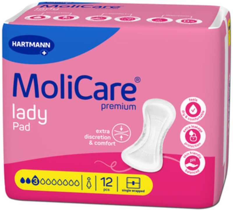 Molicare - Premium Lady Pad 3 Druppels - Incontinentieproduct - 504 ml Absorptie - 12 Stuks