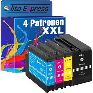 Tito-Express HP 932 XL HP 933 XL 4x inkt cartridge alternatief voor HP 932XL HP 933XL Officejet 7510 7612 7110 6600 6700 6100 7610 6110