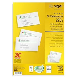 SIGEL LP796 bedrukbare visitekaartjes 3C, 400 stuks (40 vellen), hoogwit, gladde snede rondom, 225 g, 85 x 55 mm