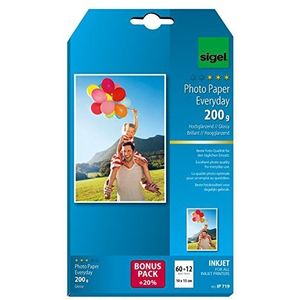 SIGEL InkJet IP719 fotopapier 10x15 cm, 60 + 12 vellen gratis, hoogglanzend, wit, 200 g