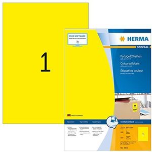 HERMA 100 stuks A4 etiketten gekleurd (210 x 297 mm, 100 vellen, papier, mat) zelfklevend, bedrukbaar, permanent bedrukbaar, 100 etiketten, geel