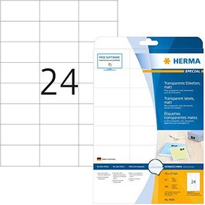 HERMA 4685 weerbestendige folie-etiketten A4 transparant (70 x 37 mm, 25 vellen, polyesterfolie, mat) zelfklevend, bedrukbaar, permanent klevende labels, 600 etiketten voor printer,Mat