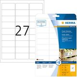HERMA 10903 powerlabels A4 (63,5 x 29,6 mm, 25 velles, papier, mat) zelfklevend, bedrukbaar, extreme sterk klevende universele etiketten, 675 etiketten voor printer, wit