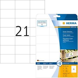 HERMA 10906 powerlabels A4 (70 x 42,3 mm, 25 velles, papier, mat) zelfklevend, bedrukbaar, extreme sterk klevende universele etiketten, 525 etiketten voor printer, wit