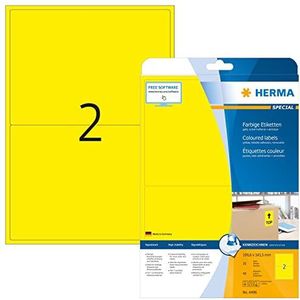 HERMA 4496 Gekleurde etiketten A4 afneembaar (199,6 x 143,5 mm, 20 vellen, papier, mat) zelfklevend, bedrukbaar, verwijderbaar en opnieuw klevende kleurenlabels, 40 etiketten voor printer, geel