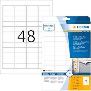 HERMA 9531 weerbest outdoor folielabels A4 (45,7 x 21,2 mm, 10 vellen, polyethyleen, mat) zelfklevend, bedrukbaar, extreme sterk klevende etiketten, 480 etiketten voor printer, wit