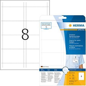 HERMA 9012 naamkaartjes voor kleding A4 (90 x 60 mm, 25 vellen, karton) geperforeerd, bedrukbaar, niet-klevende insteekkaarten, 200 insteeketiketten, wit