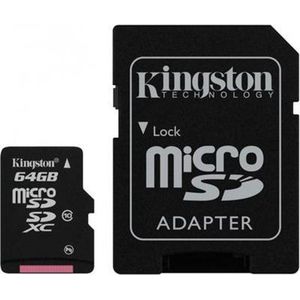 Kingston Technology microSDXC 64GB flashgeheugen Klasse 10 Flash + Adapter