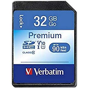 Verbatim Premium U1 SDHC 32GB geheugenkaart, klasse 10, gegevensoverdrachtssnelheid ten minste 45 MBit/s, schrijfbescherming, zwart