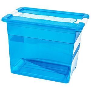 keeeper Crystalbox met deksel, schuifsluiting, 39,5x29,5x30 cm, 24 liter, Cornelia, Transparant Blauw