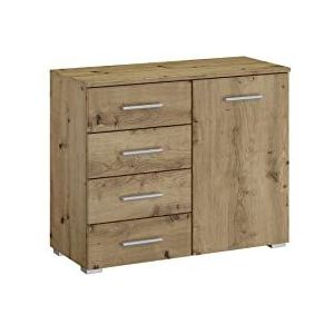 Rauch Möbel Base Commode, Eiken Artisan, 1-deurs, 4 laden, BxHxD 80x68x40 cm